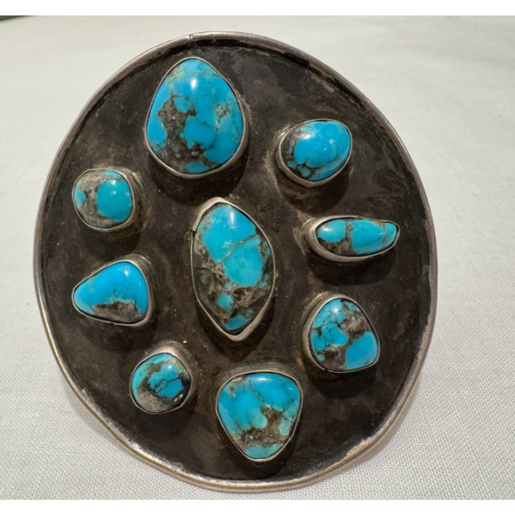 Navajo Villa Grove Turquoise Native American Cuff Bracelet LARGE Silver 60g VTG - Picture 1 of 9